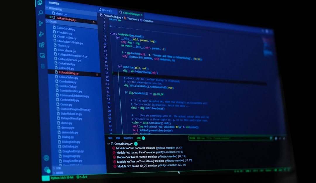 Code on computer screen with dark theme IDE